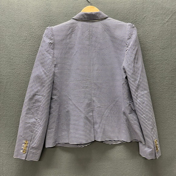 J Crew Blazer Womens 12 Blue White Stripe Coastal Nautical Jacket Cotton Classic - Picture 3 of 9